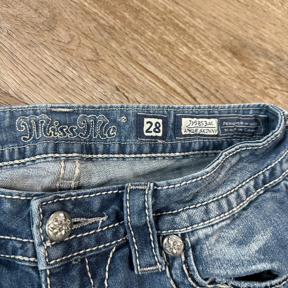 Miss Me Ankle Skinny Jeans Size 28 Distressed Rhinestone Low Rise - Picture 4 of 5